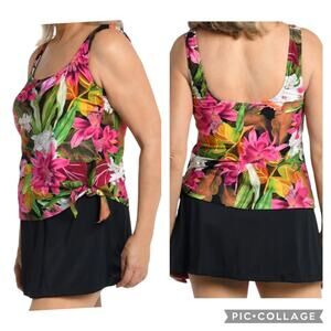 Maxine Instant Minimizer Faux Skirtini Black/Pink Exotic Jungle Floral Size 12
